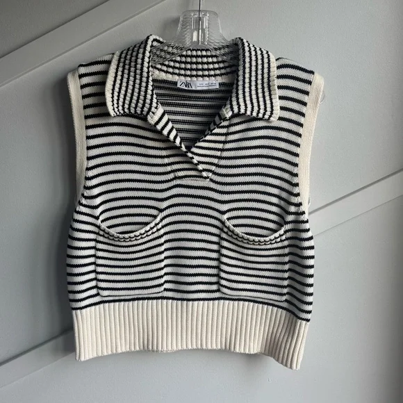 Zara Striped Sleeveless Cotton Vest Knit Top  size S - Picture 6 of 11